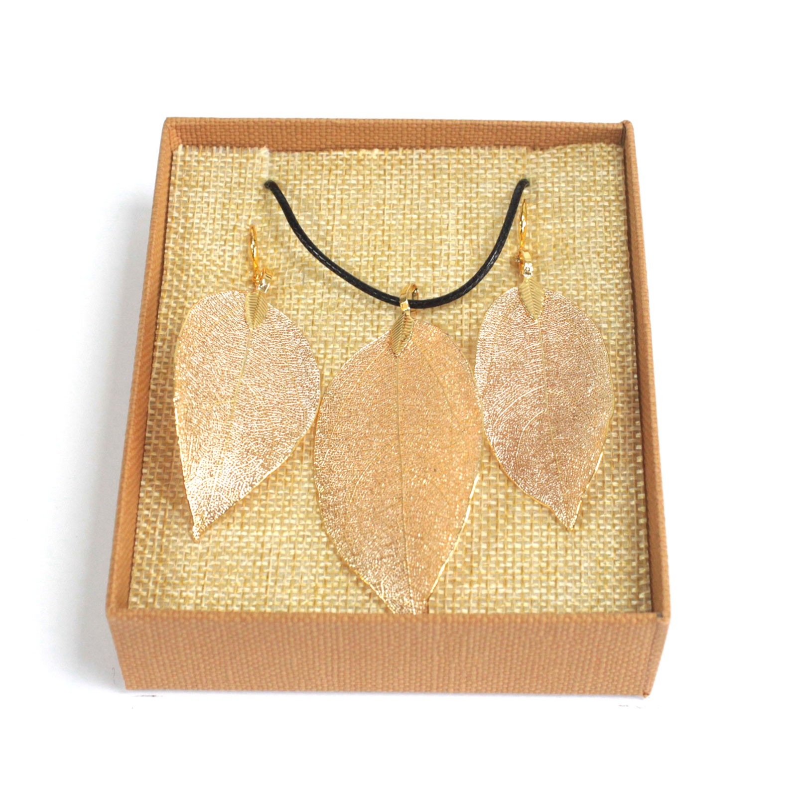 Necklace   Earring Set Bravery Leaf Gold