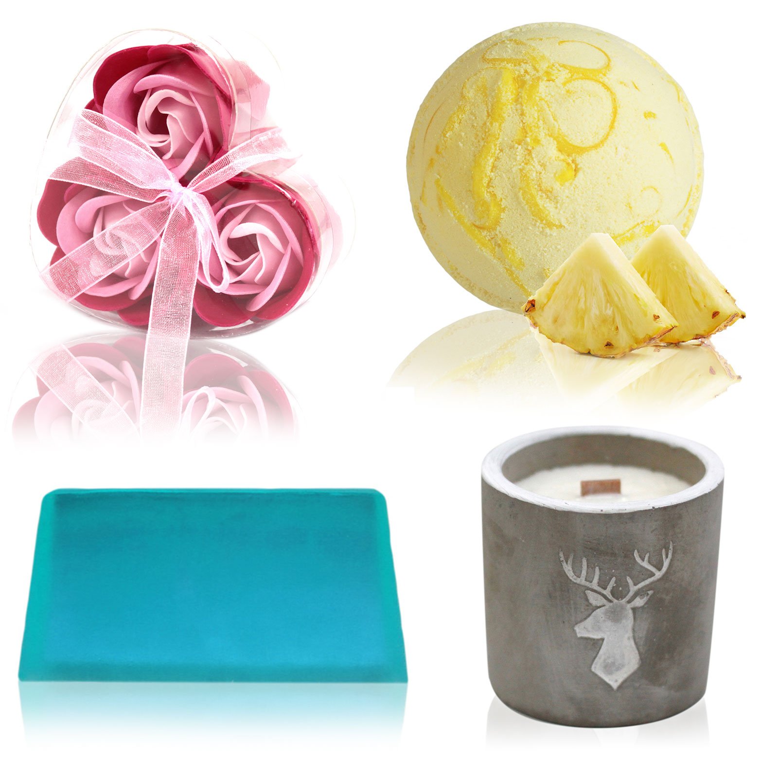 Bath Bomb Soap Flower Soap and Candle Set