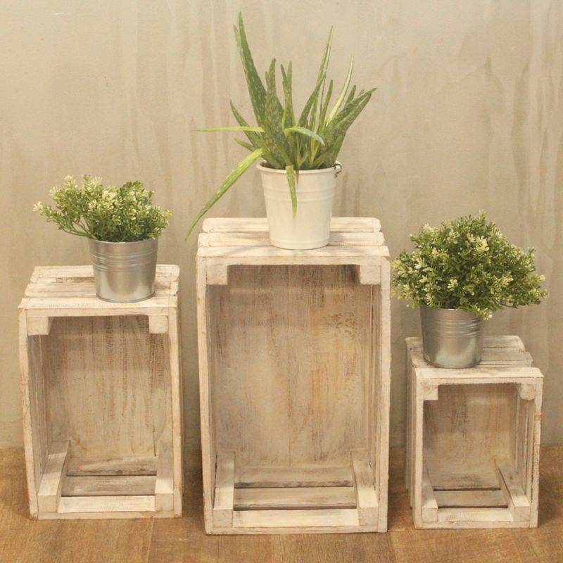 Wooden Storage Crates – Whitewash (Set of 3)