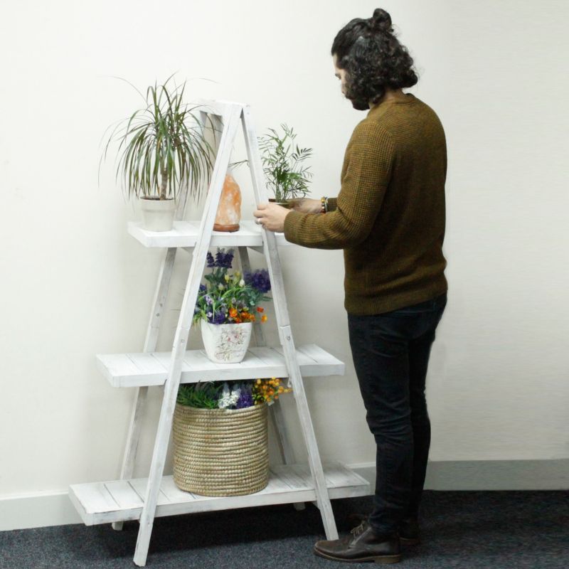 Folding Wooden A-Frame Shelf – Whitewash