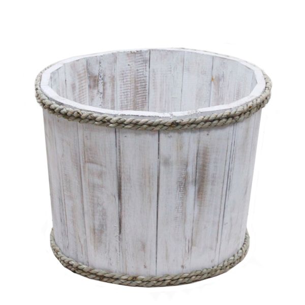 Small Wooden Storage Tub – Whitewash