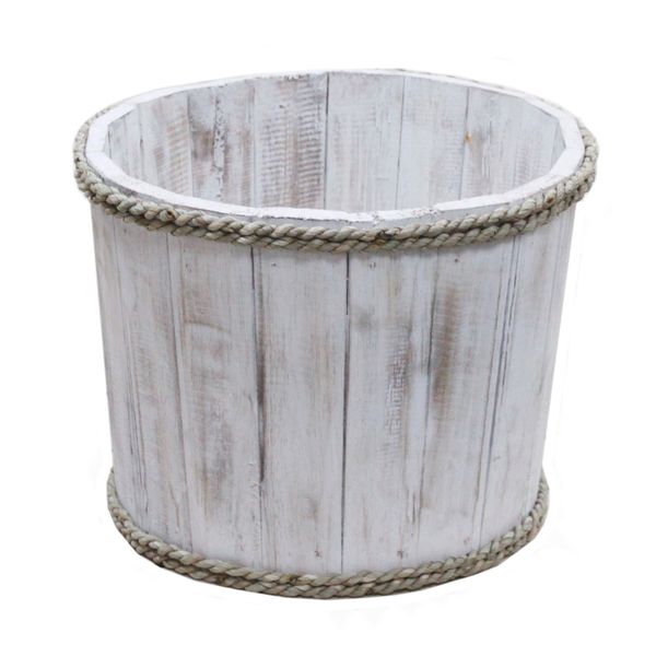 Small Wooden Storage Tub – Whitewash