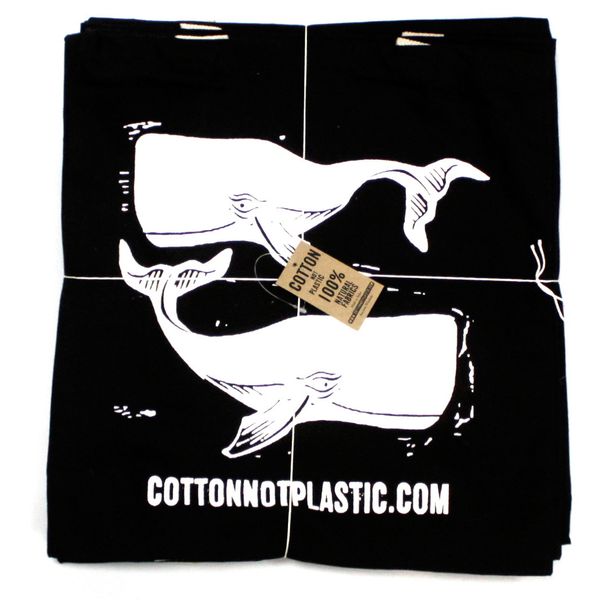 Lrg Black 8oz Cotton Bag 38x42cm - WHALES - WHITE