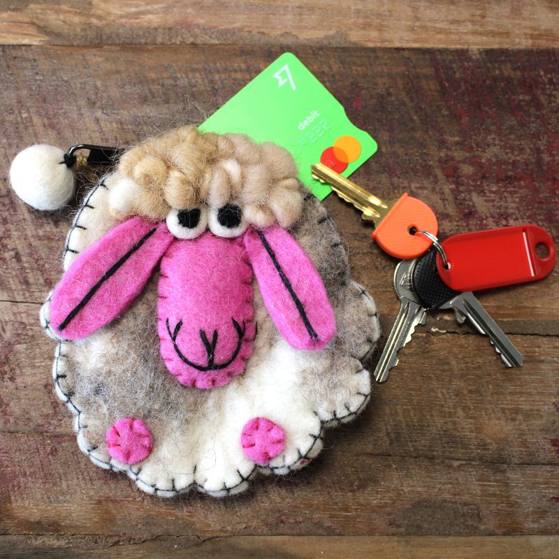 Natural Felt Zipper Pouches - Happy Sheep