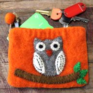 Natural Felt Zipper Pouches - Owl on Branch