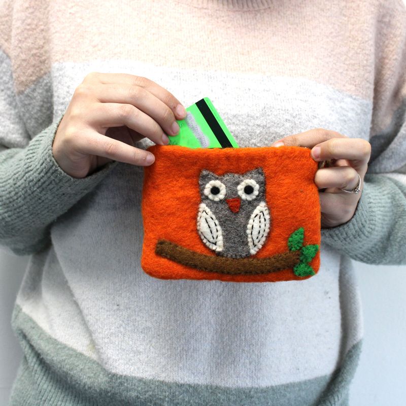 Natural Felt Zipper Pouches - Owl on Branch