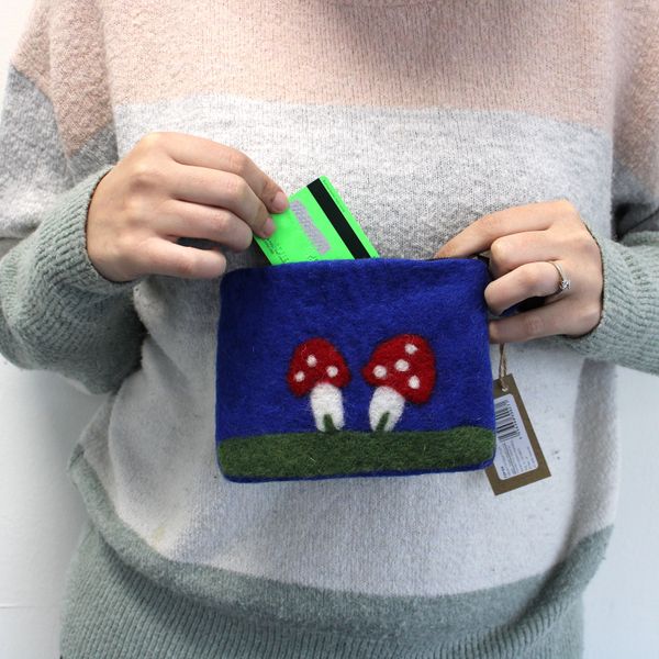 Natural Felt Zipper Pouches - Mystic Mushrooms