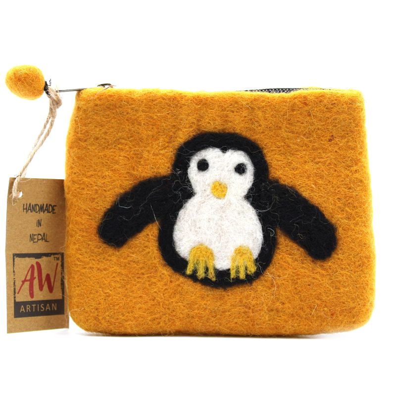 Natural Felt Zipper Pouches - Cute Penguin