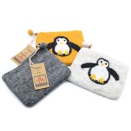 Natural Felt Zipper Pouches - Cute Penguin