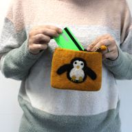 Natural Felt Zipper Pouches - Cute Penguin