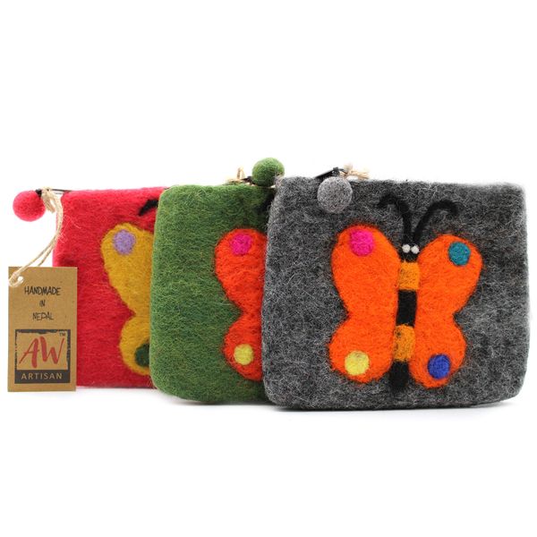 Natural Felt Zipper Pouches - Big Butterfly