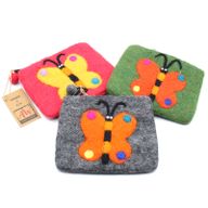 Natural Felt Zipper Pouches - Big Butterfly