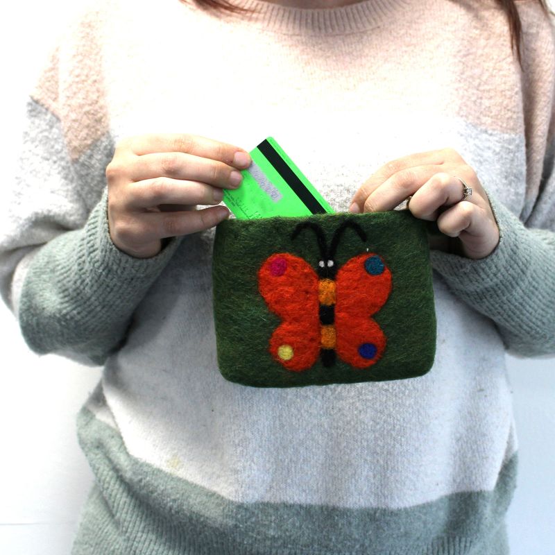 Natural Felt Zipper Pouches - Big Butterfly