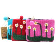 Natural Felt Zipper Pouches - Flower Garden