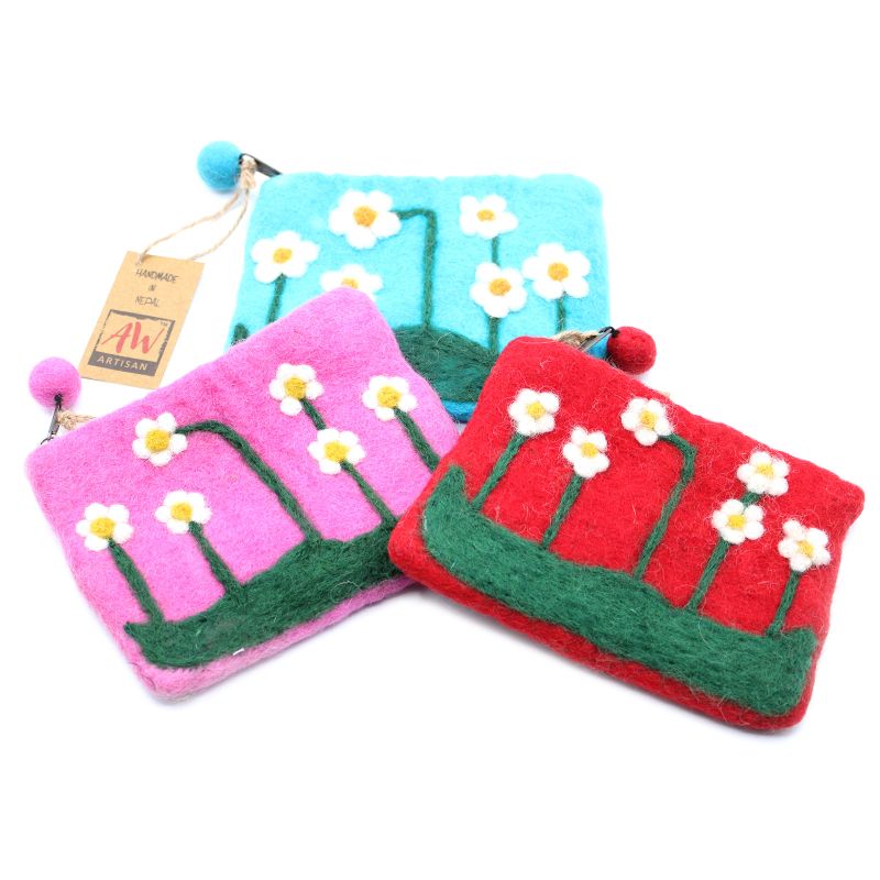 Natural Felt Zipper Pouches - Flower Garden