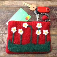 Natural Felt Zipper Pouches - Flower Garden