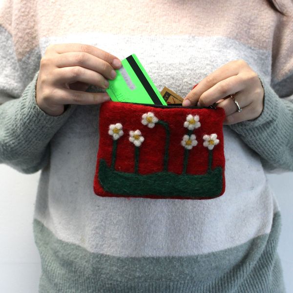 Natural Felt Zipper Pouches - Flower Garden