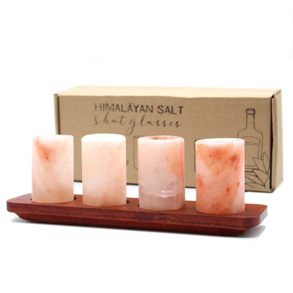 Himalayan Salt Shot Glasses & Wood Serving Tray