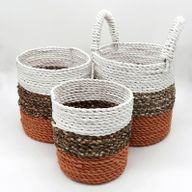 Seagrass Basket Set - Orange / Natural / White