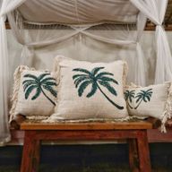 Linen Cushion Cover 30x50cm Palm Tree with Fringe
