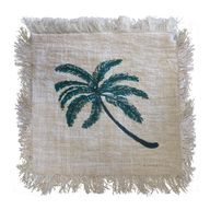 Linen Cushion Cover 60x60cm Palm Tree  with Fringe