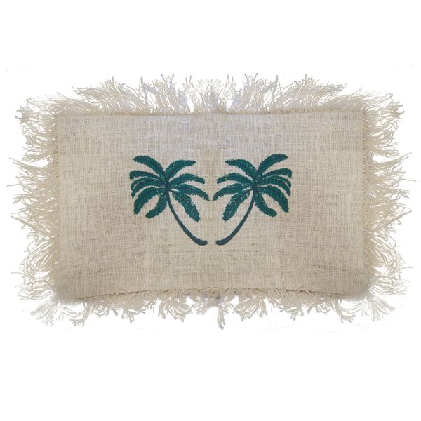 Linen Cushion Cover 30x50cm Palm Tree with Fringe