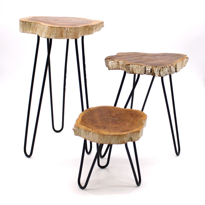 Set of 3 Gamal Wood Plant Stands - Whitewash