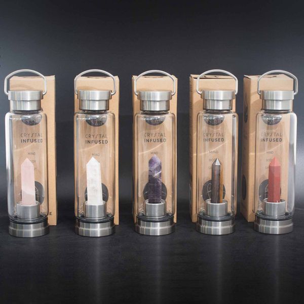Crystal Infused Glass Water Bottle - Relaxing Amethyst - Obelisk