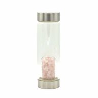 Crystal Infused Glass Water Bottle - Rejuvenating Rose Quartz - Chips