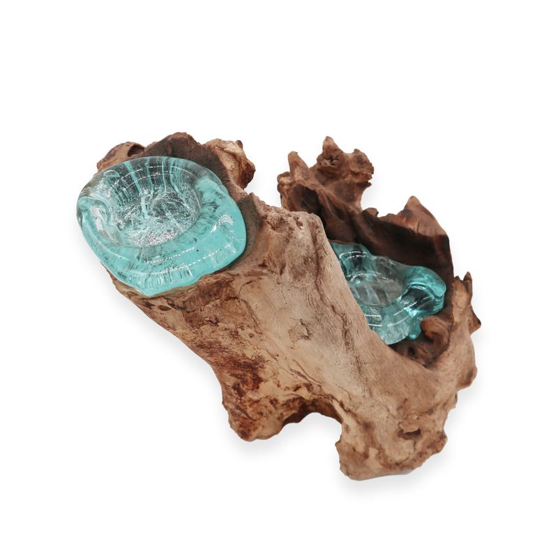 Molton Glass Candle Double Holder on Wood