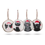 Christmas Cats - Hand Painted Log Xmas Decor (set 4)