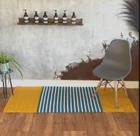 Indian Cotton Rug - 70x170cm - Yellow/ Blue