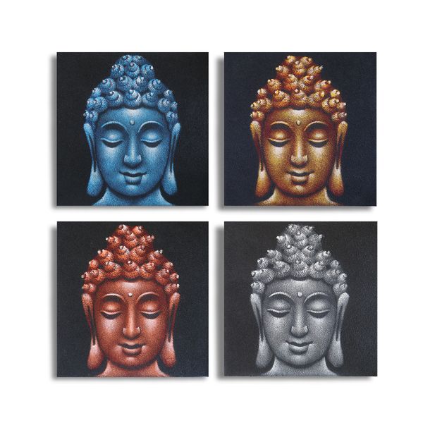 Set of 4 Buddha Heads Sand Detail 40x40cm