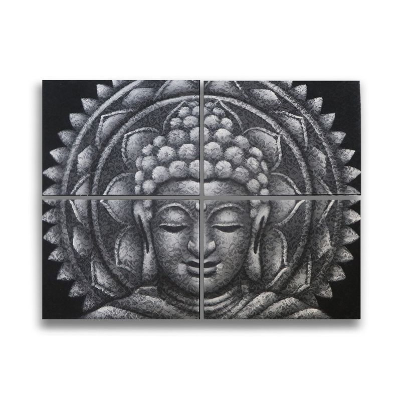 Set of 4 Grey Buddha Mandala Brocade Detail 30x40cm