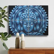 Set of 4 Blue Buddha Mandala Brocade Detail 30x40cm