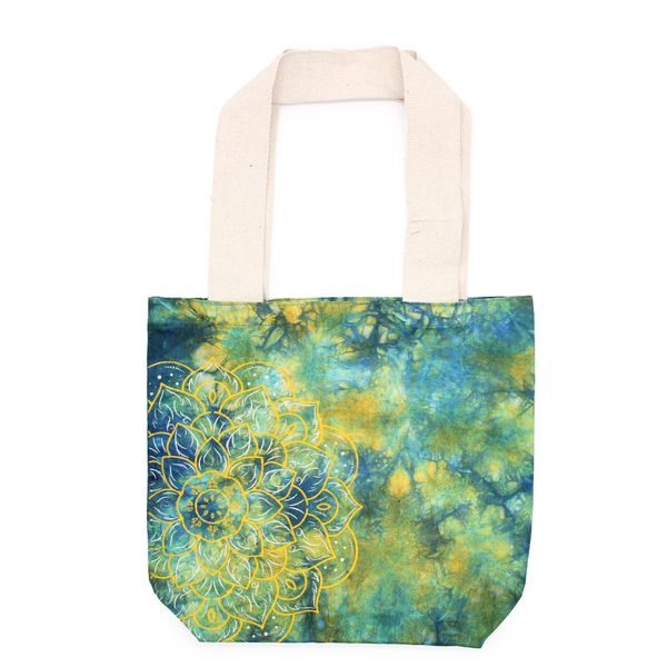 Tye-Dye Cotton Bag (6oz) - 38x42x12cm - Mandela - Green/Blue - Natural Handle