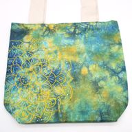 Tye-Dye Cotton Bag (6oz) - 38x42x12cm - Mandela - Green/Blue - Natural Handle