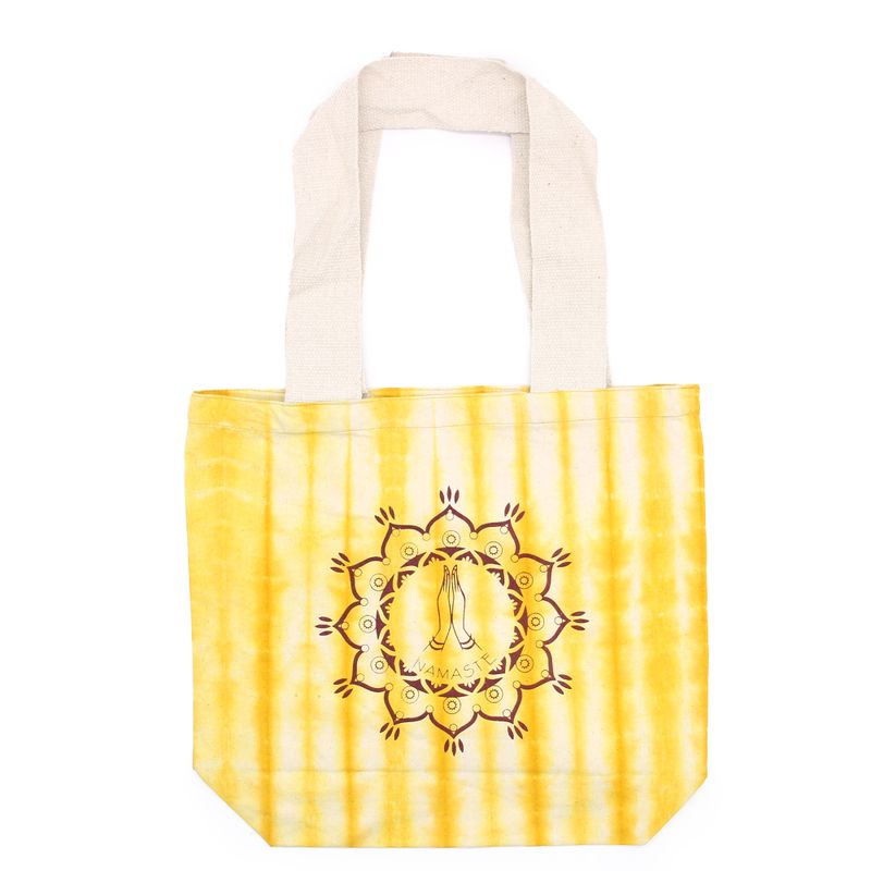Tye-Dye Cotton Bag (6oz) - 38x42x12cm - Namaste Hands - Yellow - Natural Handle