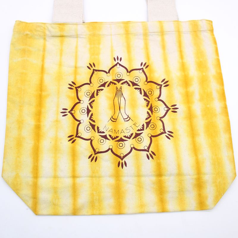 Tye-Dye Cotton Bag (6oz) - 38x42x12cm - Namaste Hands - Yellow - Natural Handle