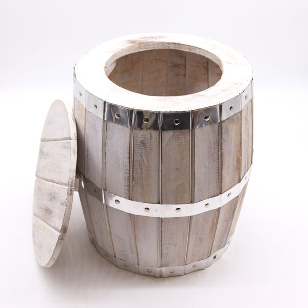 Beer Barrel Stool – Whitewash Wood 38 x 32 cm