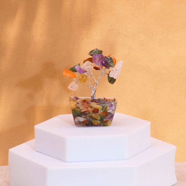 Mini Gemstone Tree on Orgonite Base - Multi Stones (15 stones)