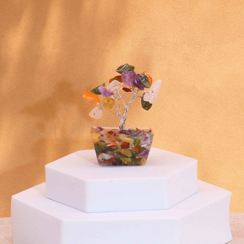 Mini Gemstone Tree on Orgonite Base - Multi Stones (15 stones)