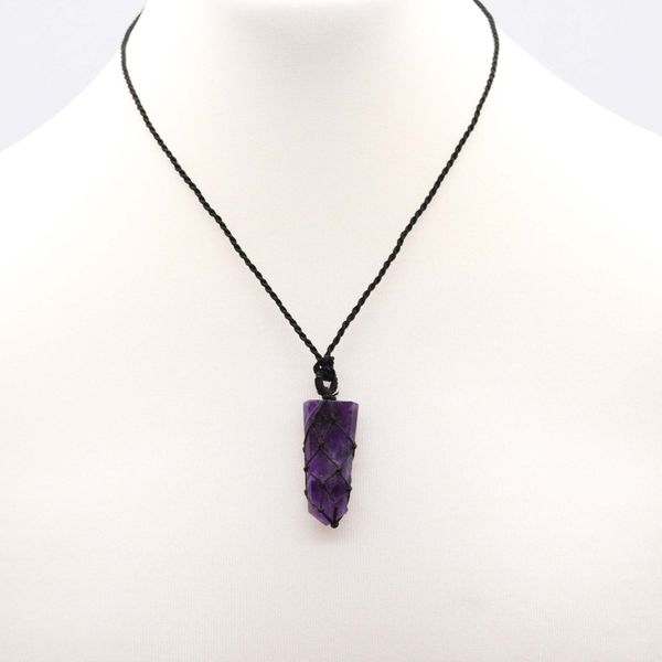 Laced Gemstone Flat Point Pendant - Amethyst