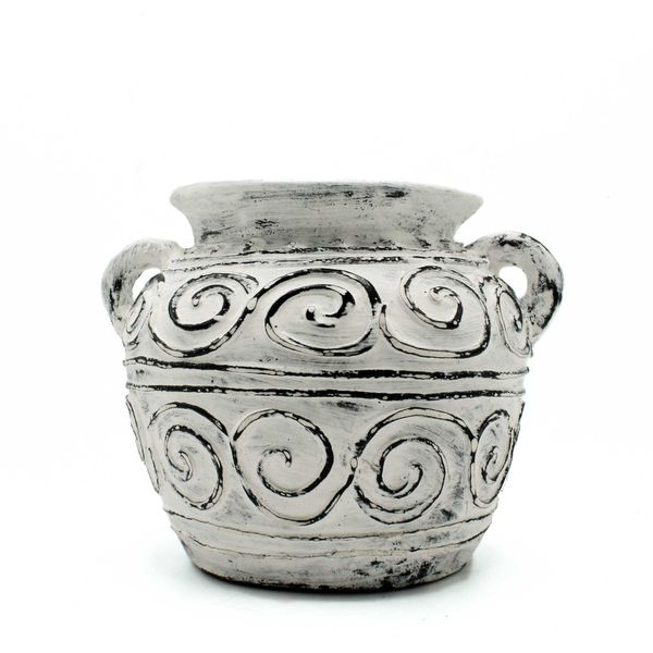 Greek Clay Plant Pot With Handles - Cream 15cm