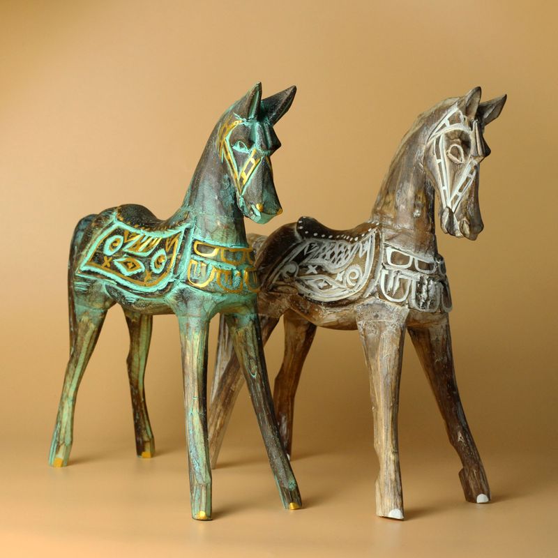 Large Gold & Turquoise Horse 32 cm