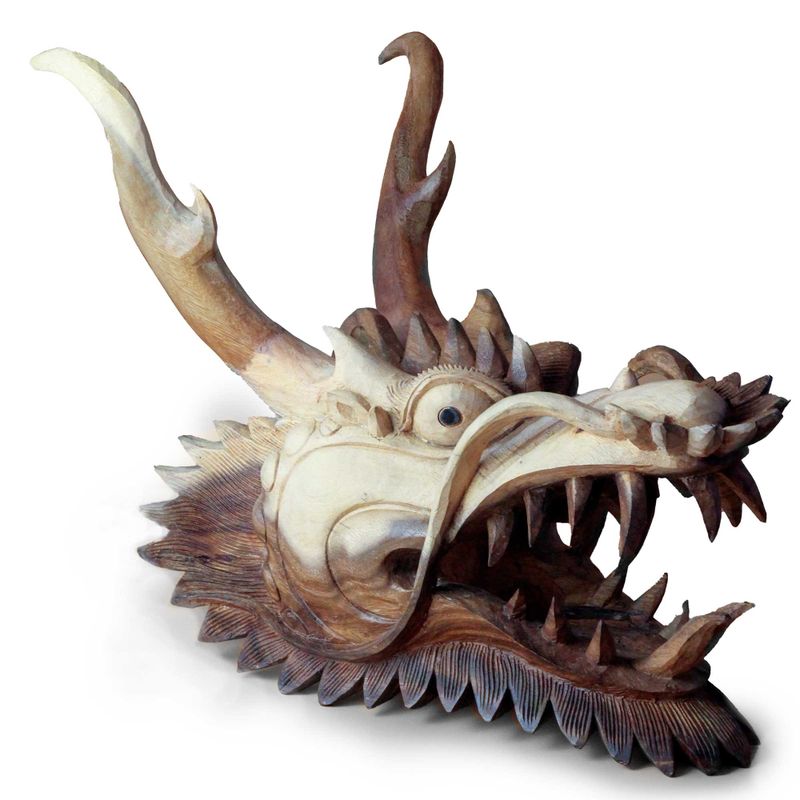 Live Size Dragon Head Carving - 30cm
