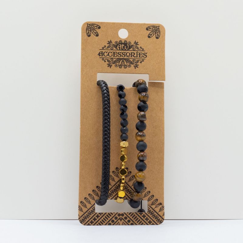 Mens Premium Bracelet Sets - Black & Tans (asst)