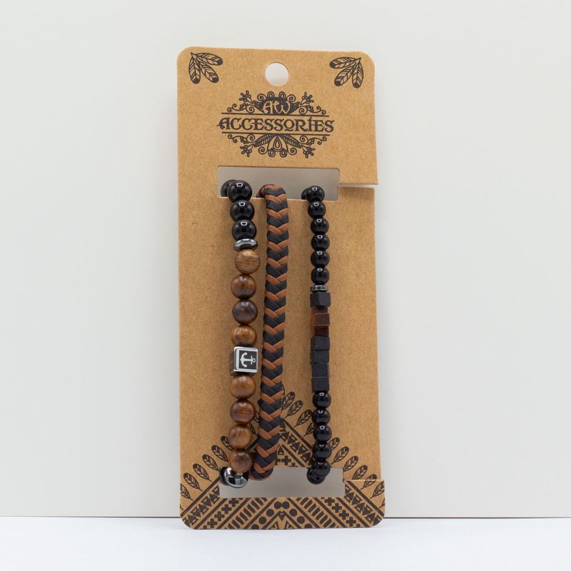 Mens Premium Bracelet Sets - Black & Tans (asst)