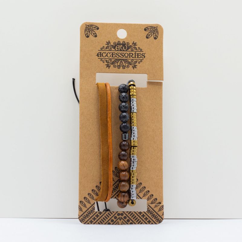 Mens Premium Bracelet Sets - Black & Tans (asst)