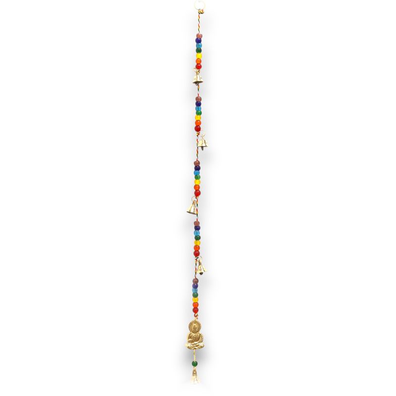 Indian Chimes - Brass Buddha with Chakra Beads String Bells 53cm